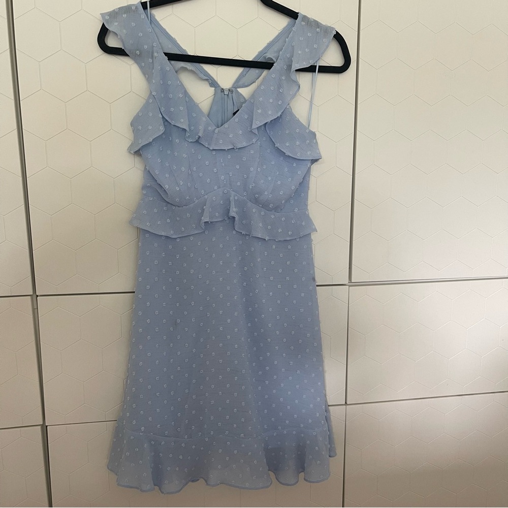 Aqua Swiss Dot Ruffle Mini Dress